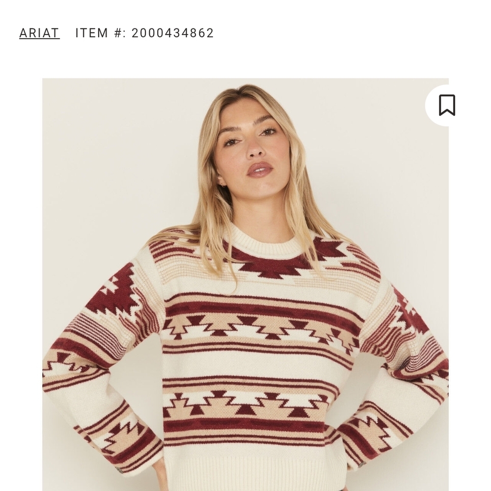 Ariat Women's Cream and Brown Patterned Sweater